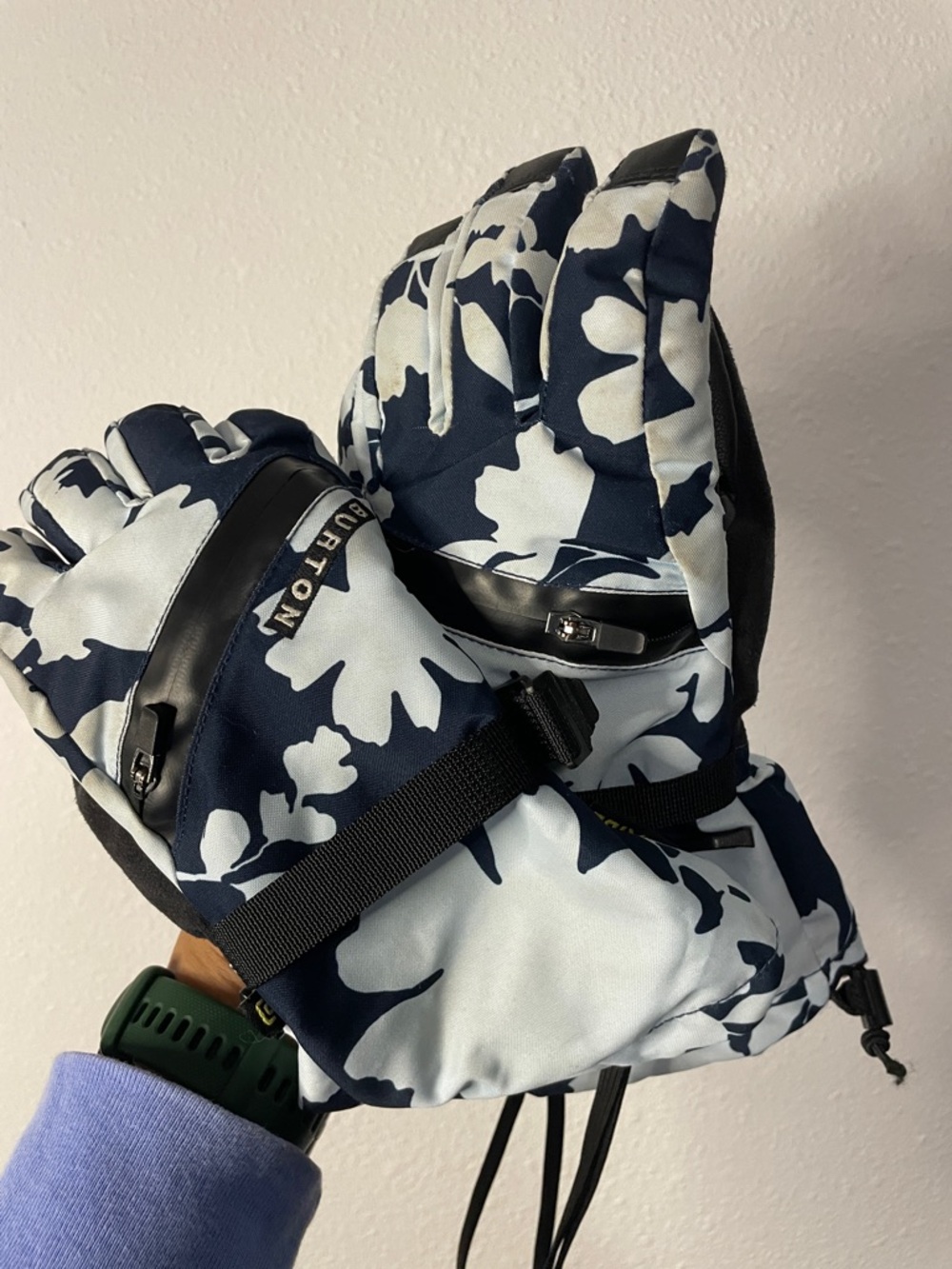 Burton Kids Vent Dry Ride Gloves Blue Floral Ski Snowboard Winter Youth Medium